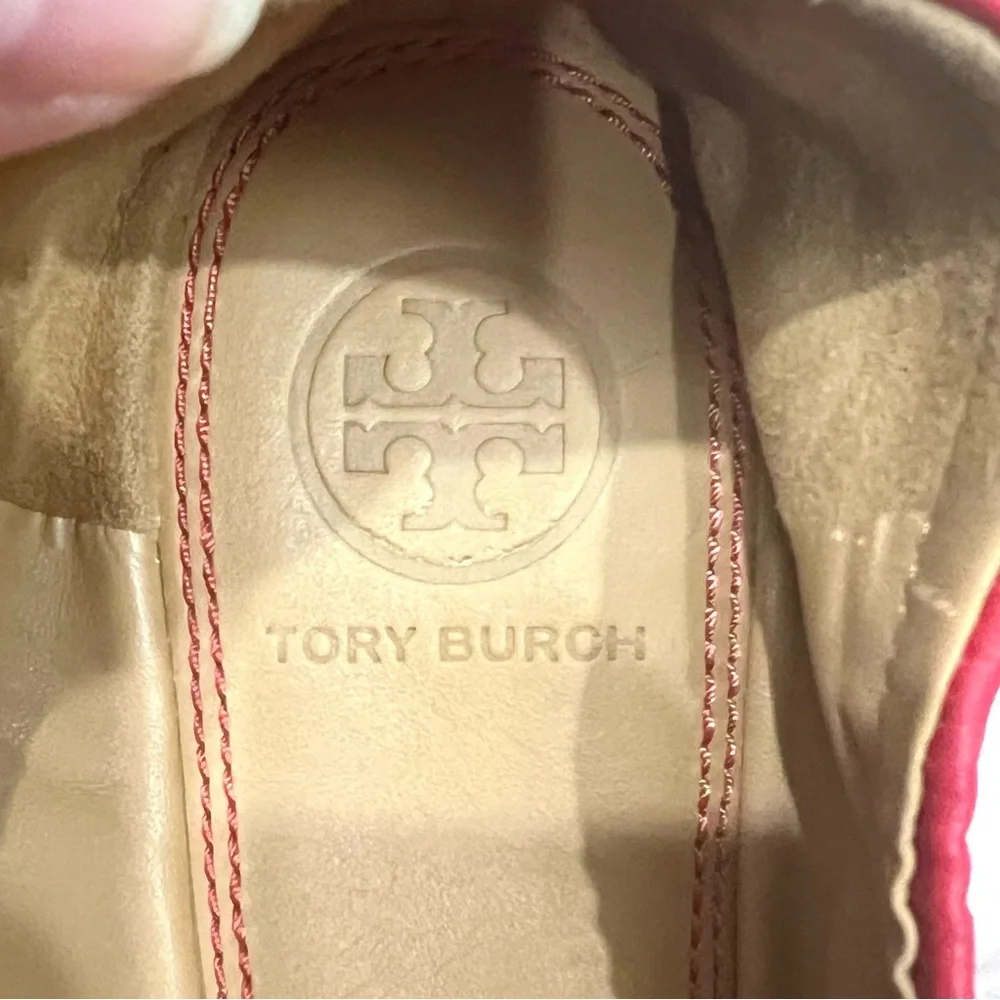 Tory Burch Cap Toe Colorblock Nappa Leather Minnie Ballet Flats Red Azalea Pink